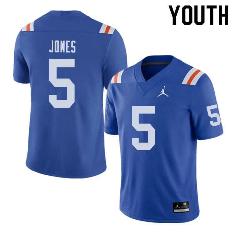 Youth NCAA Florida Gators Emory Jones #5 Stitched Authentic Alternate Jordan Brand Royal Throwback College Football Jersey LHP3265OC